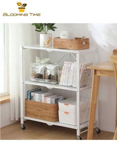 3-Layer Foldable Storage Rack, White With Universal Wheels, Space-Saving, Multifunctional Kitchen Bathroom Bedroom Storage Rack, Household Lightweight Mobile Storage Rack, White