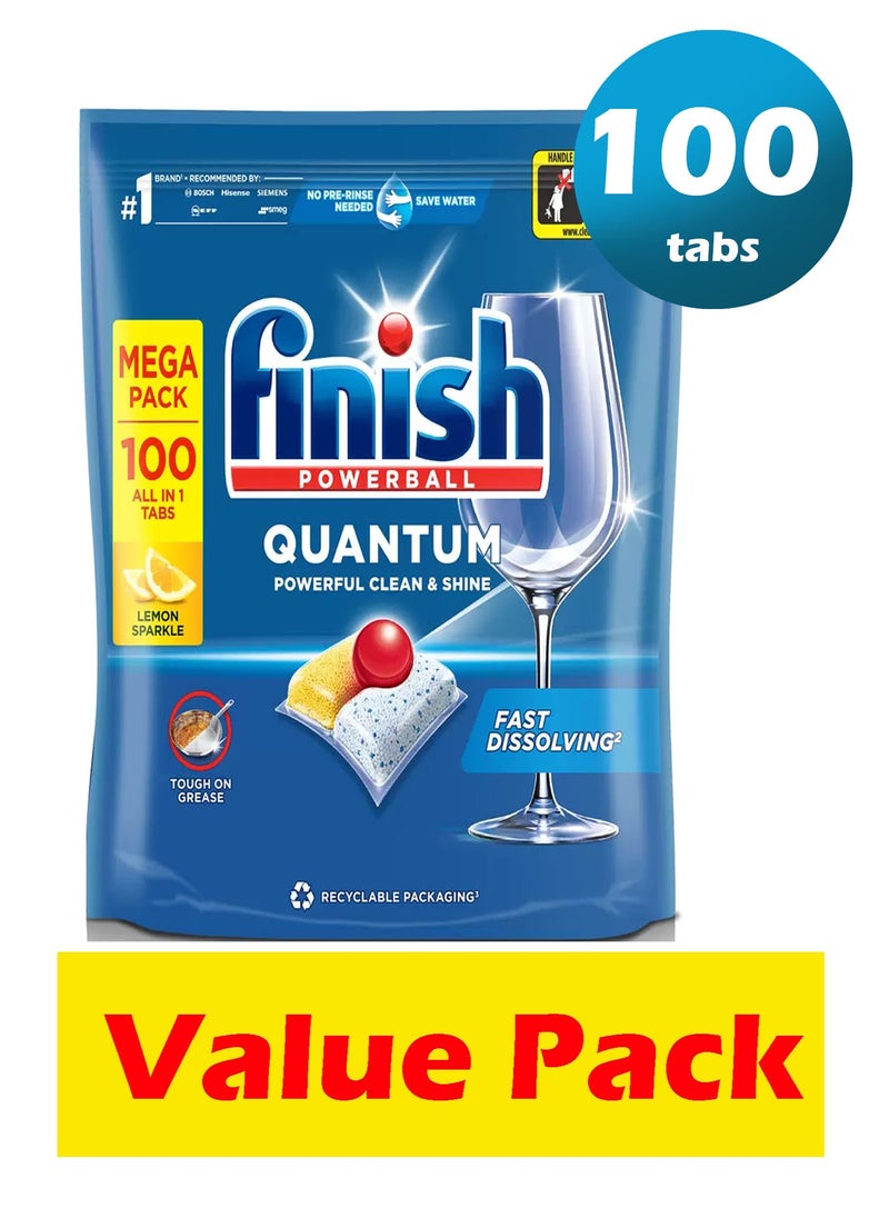 Finish 100 Powerball Quantum Automatic Dishwasher Detergent Descaler Powerful Clean Tablets/Pods  - Image 1