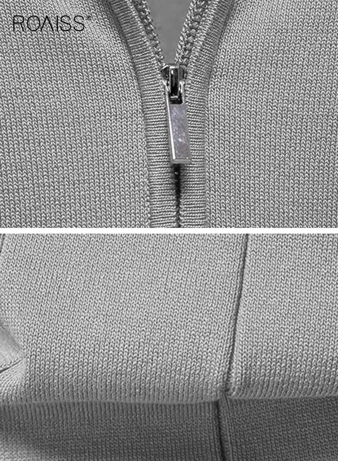 رويس قميص بولو رجالي رمادي فاتح من مزيج الصوف، بأكمام قصيرة، وياقة مطوية، وسحاب، ونسيج مطاطي قابل للتنفس، وملمس ممتاز، مناسب لجميع المواسم. - Image 3