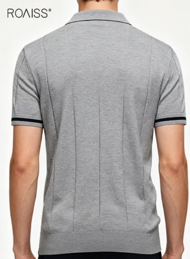 roaiss Men Stylish Polo Shirts, Classic Short Sleeve T Shirt for Men, Casual Versatile Tops with Half-zipper Design, Great for Daily Wear or Any Outdoor Activities - Image 5