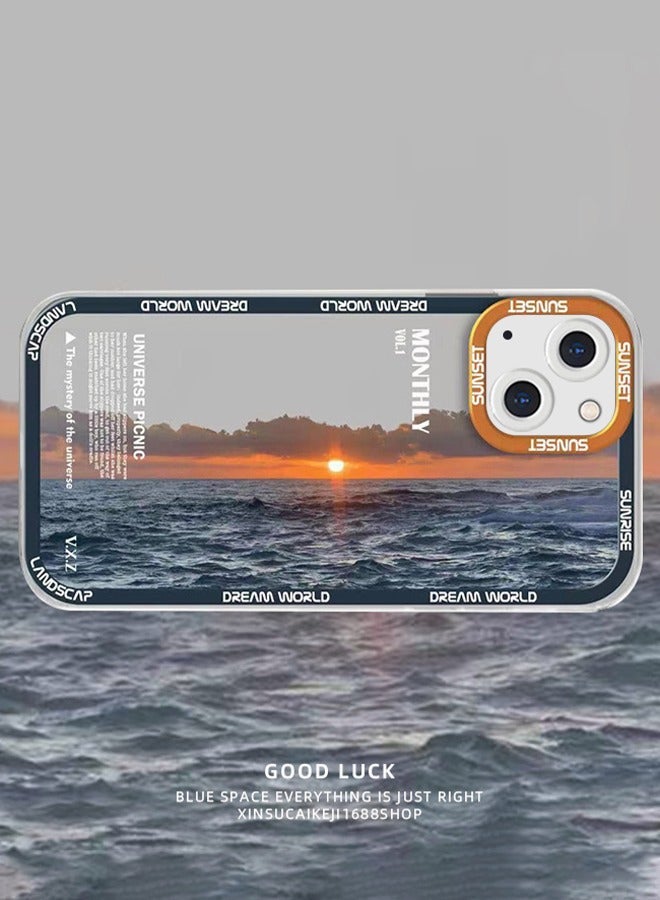 Motim Sea Sunrise Case for iPhone 14 Cute Stylish Landscape Design Phone Case Shockproof Protective Soft Slim Cover - Image 2