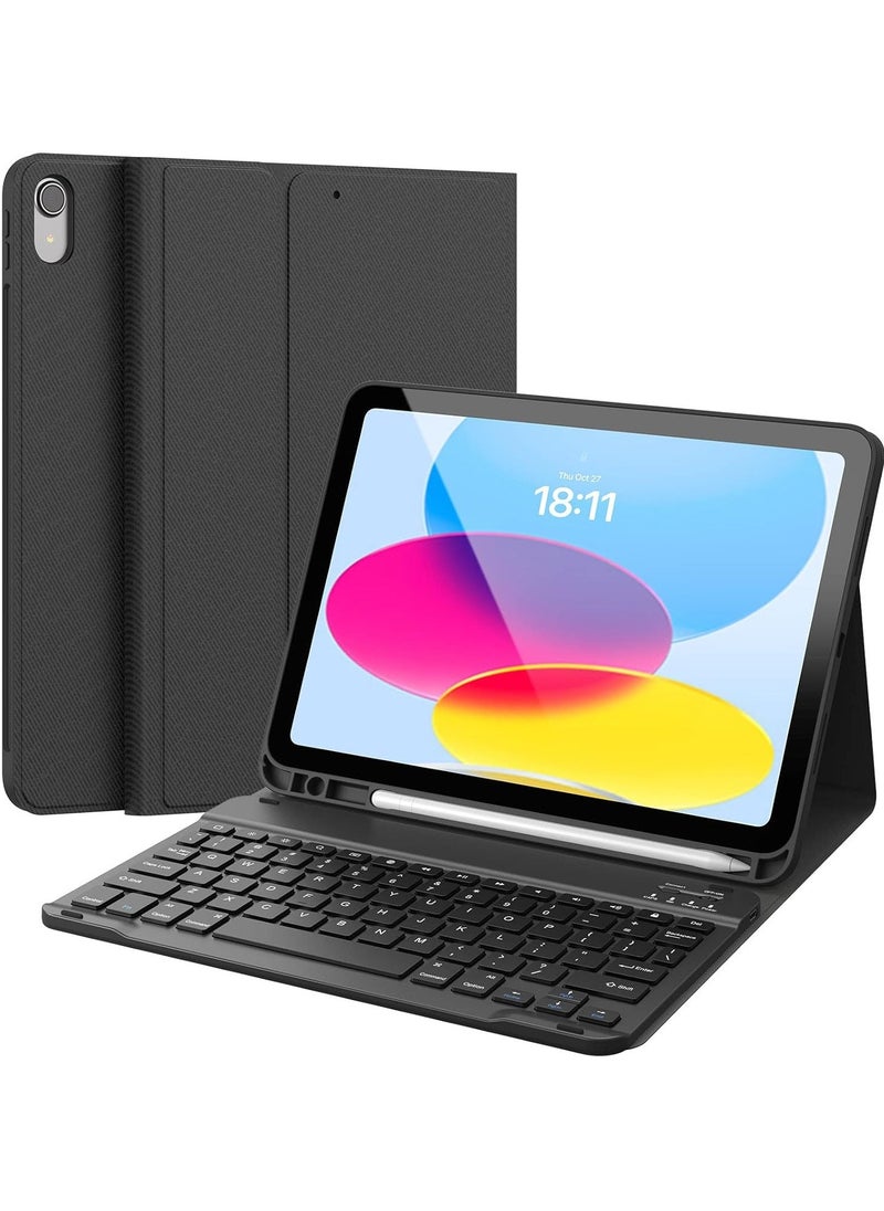 JAJEEK Keyboard Case for iPad 10th Generation 10.9-inch 2022 – Detachable Bluetooth Keyboard, Stand Folio Cover with Pencil Holder, Rechargeable Keyboard for New iPad 10th Gen (Black)  - Image 1
