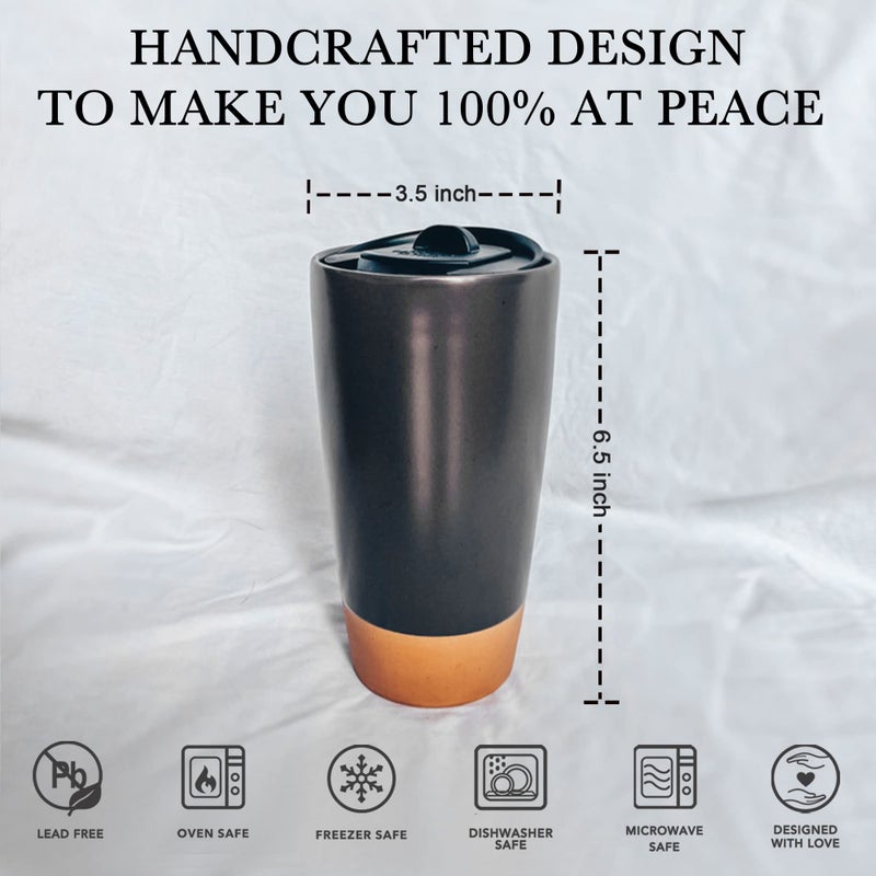 MORA CERAMICS HIT PAUSE Mora Double Wall Ceramic Coffee Travel Mug with Lid, 14 oz, Portable, Microwave, Dishwasher Safe, Insulated Reusable Tall Cup, Splash Resistant Lid - To Go Tumbler for Car Cup Holder, Nightwaves - Image 2