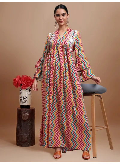 الايا جلابية مطرزة بطبعة قطنية للسيدات