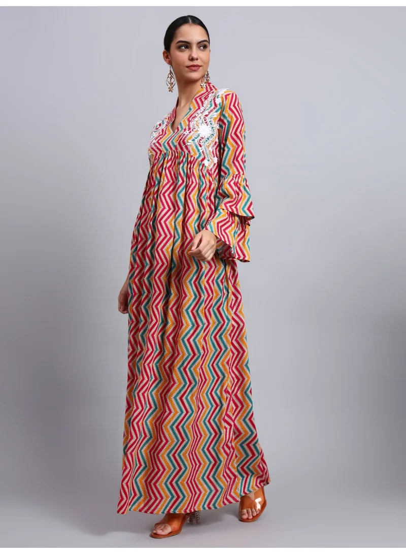 الايا جلابية مطرزة بطبعة قطنية للسيدات