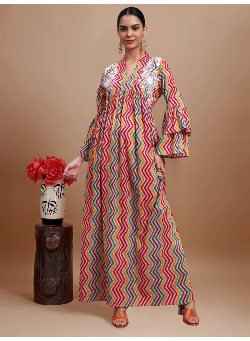 الايا جلابية مطرزة بطبعة قطنية للسيدات