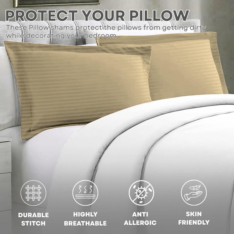 MUSA MUSA® Striped Cotton Pillow Covers – Soft, Breathable & Hotel-Inspired Pillow Covers with Envelope Closure | Elegant 5cm Oxford Frame Design for Bedroom & Home Décor (4, Beige, 50 x 80cm) - Image 5