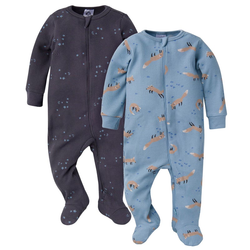 Gerber Baby Unisex 2Pack 2Way Zip Thermal Footed Sleep N Play Foxes 36 Months - Image 2