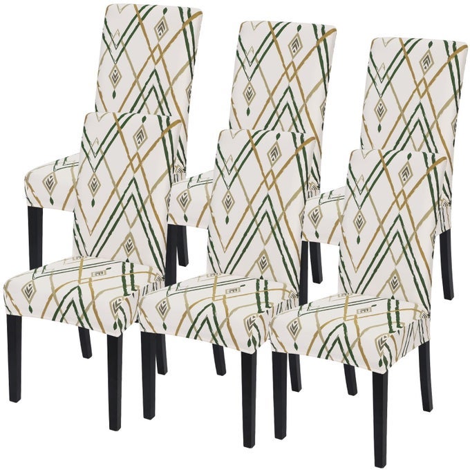 DINING ROOM CHAIR COVERS SET OF 6 STRETCH PRINTED KITCHEN CHAIR SLIPCOVERS REMOVABLE WASHABLE PARSONS CHAIR COVERS PROTECTOR FOR DINING ROOM HOTEL CEREMONY BEIGEGREEN STRIPE