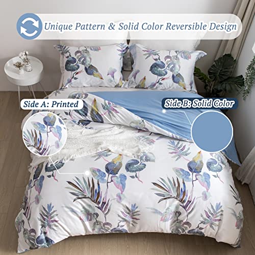 MILDLY 100% Long-Staple Cotton Duvet Cover Set Palm Leaf Pattern Printed Comforter Cover 3pcs, Ultra Soft & Breathable Bedding Set - Image 2