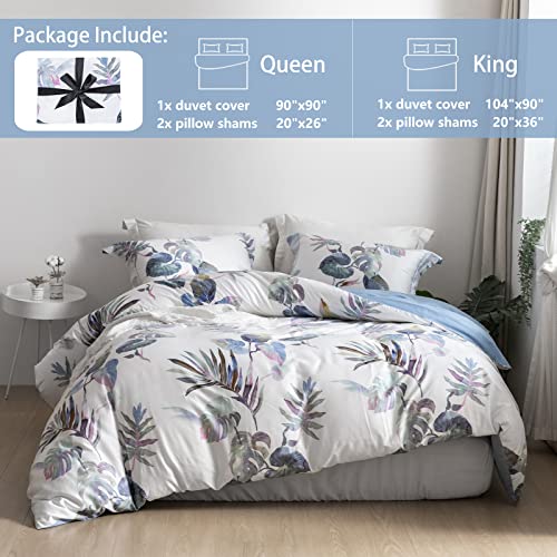 MILDLY 100% Long-Staple Cotton Duvet Cover Set Palm Leaf Pattern Printed Comforter Cover 3pcs, Ultra Soft & Breathable Bedding Set - Image 3