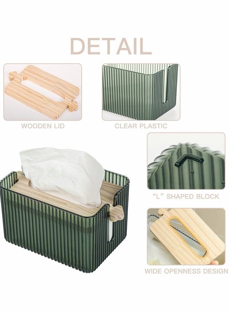 SYOSI Tissue Box, Plastic Tissue Box Holder Cover with Wooden Lid, Small Size Modern Facial Paper Holder for Bathroom, Rectangular Tissue Box Dispenser for Home Office Decoration - Green - Image 3