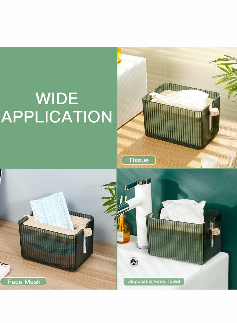 SYOSI Tissue Box, Plastic Tissue Box Holder Cover with Wooden Lid, Small Size Modern Facial Paper Holder for Bathroom, Rectangular Tissue Box Dispenser for Home Office Decoration - Green - Image 5