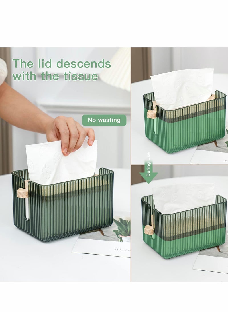 SYOSI Tissue Box, Plastic Tissue Box Holder Cover with Wooden Lid, Small Size Modern Facial Paper Holder for Bathroom, Rectangular Tissue Box Dispenser for Home Office Decoration - Green - Image 4