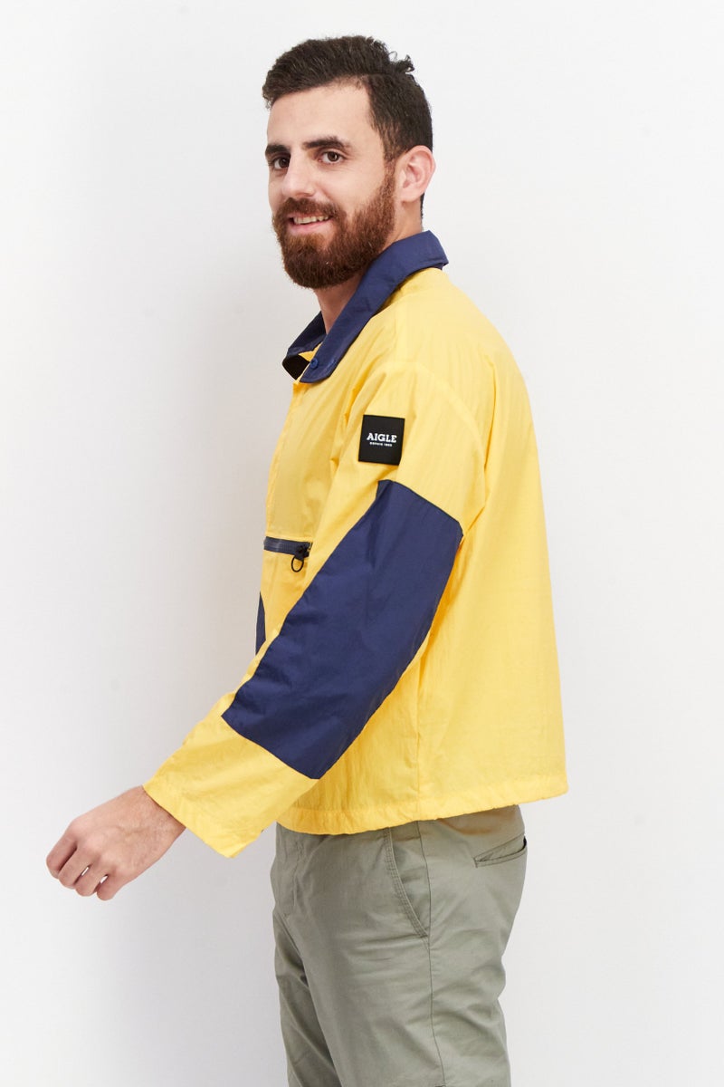 Aigle Men High Neck Long Sleeve Windbreaker Jacket, Yellow - Image 4