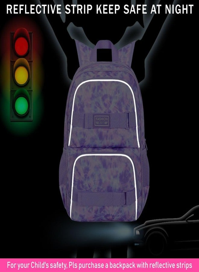 KLFVB Girls Backpack with Lunch Box, 17 Inch Cute Aesthetic School Backpacks, Anti Theft Water Resistant College Bookbag for Women Teens Primary Students - Purple, Purple Tie-dye School Backpack, One - Image 2