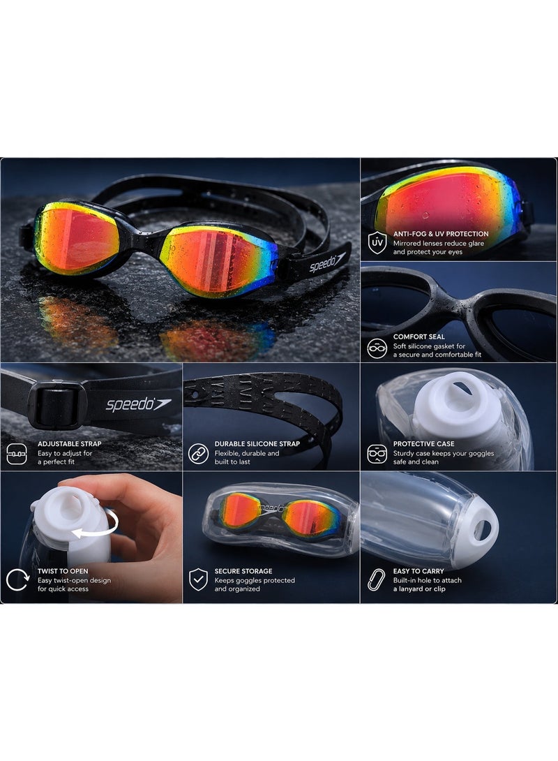speedo Premium Mirrored Professional Swimming Goggles with Twist Lock Protective Case - Image 4