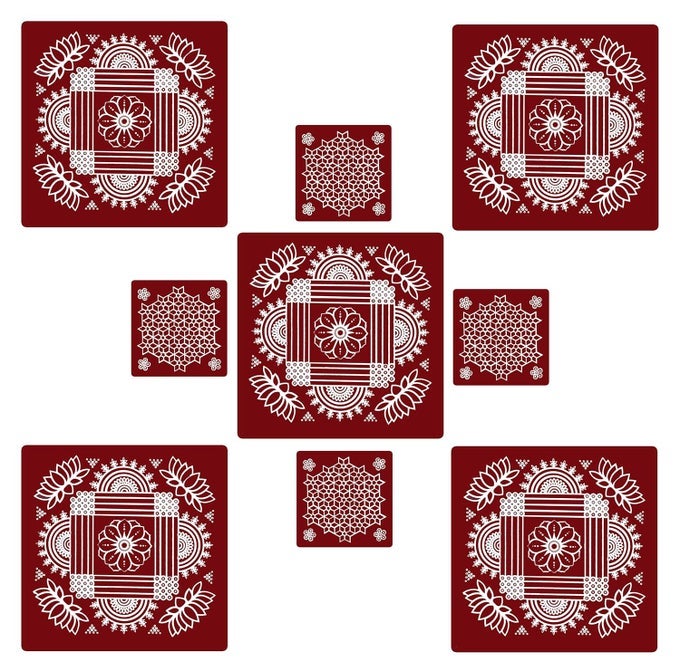RANGOLI STICKER KOLAM STICKER FOR WALL TILE FLOOR STEEL STICKERPACK OF 1SET 10X10INCH 7PIC MODELMB5MS4