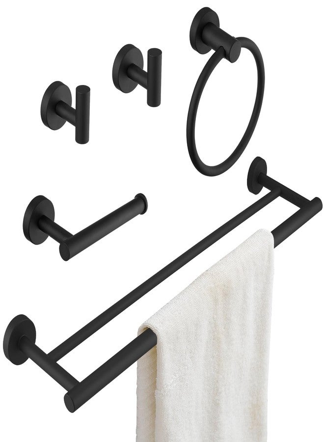 BATHLAVISH Bathroom Hardware Accessories Set 5 Pieces Matte Black 24" SUS 304 Stainless Steel Bath Double Towel Holder Bar Set Towel Rack Combination Wall Mounted for Kitchen, Laundry, Bedroom - Image 1