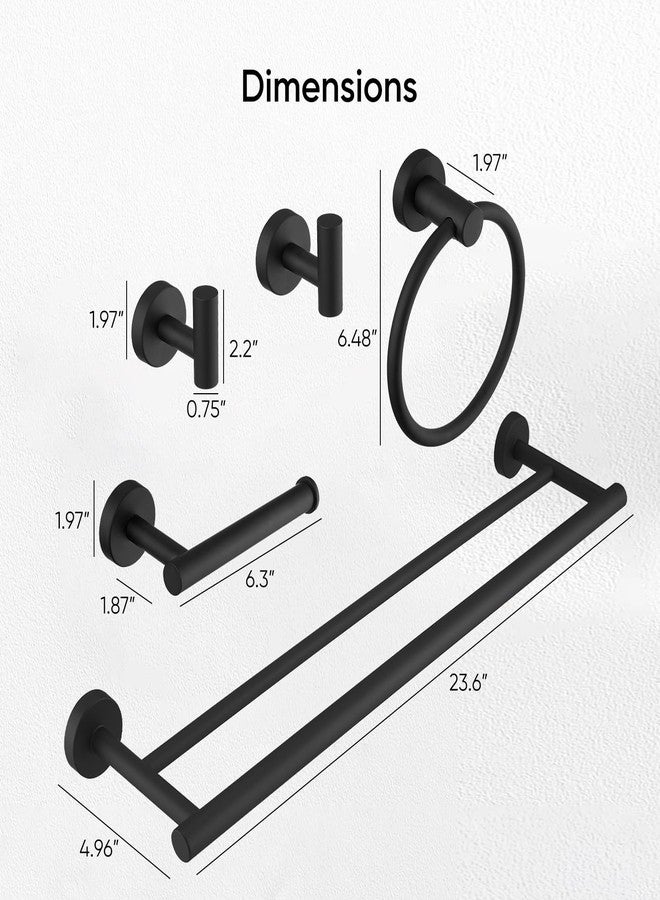 BATHLAVISH Bathroom Hardware Accessories Set 5 Pieces Matte Black 24" SUS 304 Stainless Steel Bath Double Towel Holder Bar Set Towel Rack Combination Wall Mounted for Kitchen, Laundry, Bedroom - Image 3
