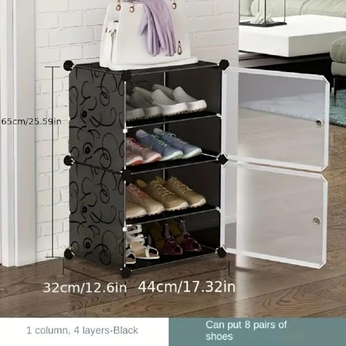 KEEKOS Portable Shoe Rack for Home Plastic with Door,Adjustable Plastic Shoe Rack for Bedroom/Outdoor Waterproof, Shoe Storage Organizer,with Shelves Kitchen Runner Rug (Deep Grey, 4-Layer) - Image 2