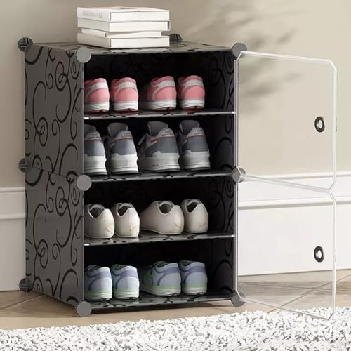 KEEKOS Portable Shoe Rack for Home Plastic with Door,Adjustable Plastic Shoe Rack for Bedroom/Outdoor Waterproof, Shoe Storage Organizer,with Shelves Kitchen Runner Rug (Deep Grey, 4-Layer) - Image 1