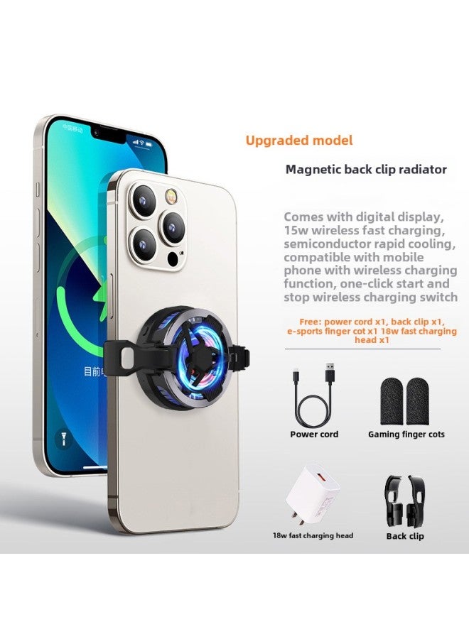 [Wireless Charging Magnetic/Back Clip Dual-purpose] Applicable To Apple Mobile Phone Radiator 16promax Live Special-Color:[15w Wireless Charging + 24w High Power + Magnetic Back Clip Two-in-one] + Fast Charging Head☆Temperature Digital Display☆Tec Semiconductor Refrigeration☆Mute☆Instant Cooling  - Image 1