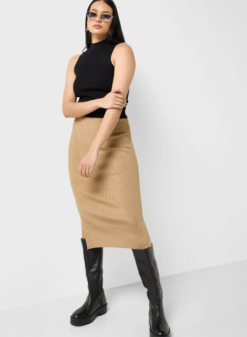 BOSS High Waist Ribbed Skirt