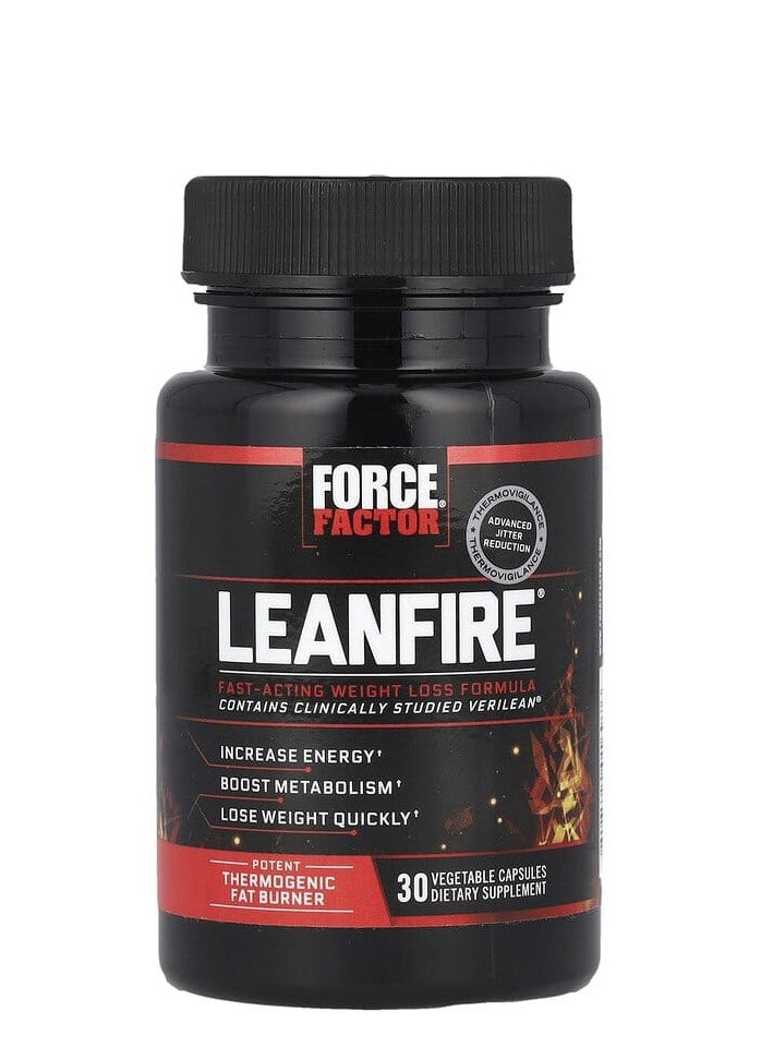 Force Factor Lean Fire Fast Acting Weight Loss Formula 30 Vegetable Capsules  - Image 1