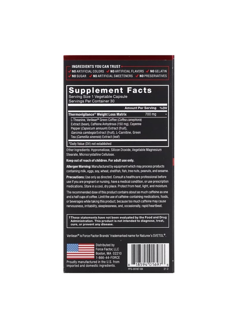 Force Factor - Lean Fire Fast Acting Weight Loss Formula 30 Vegetable Capsules - Image 1