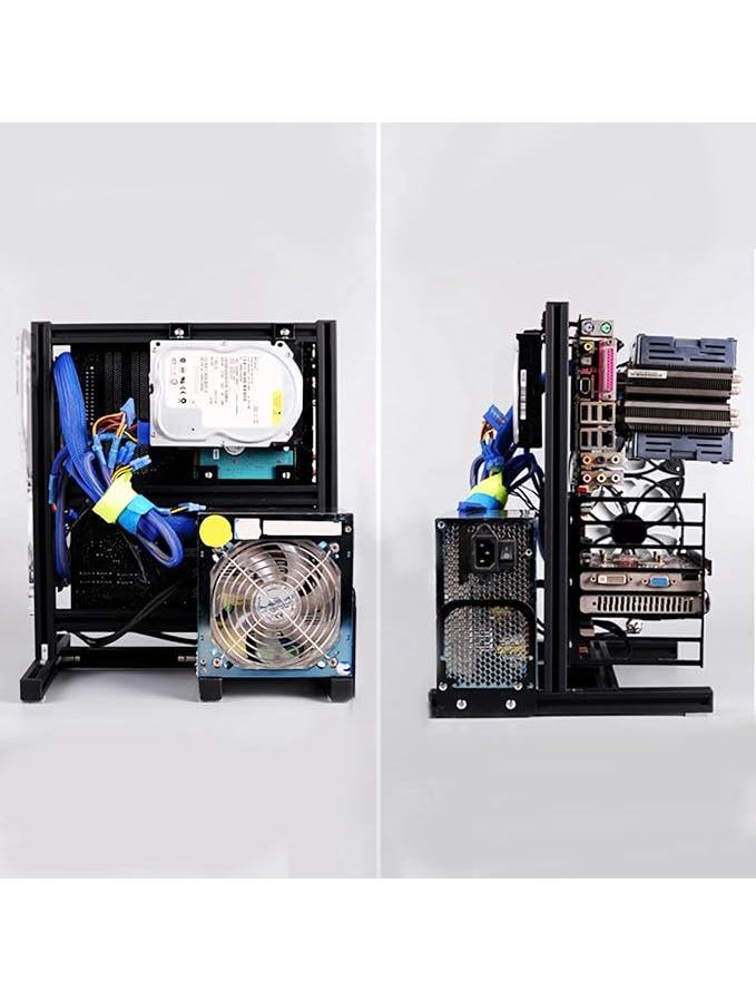 حالة الكمبيوتر الشخصي ذات الإطار المفتوح الأسود من نوع ATX و ITX، هيكل ألومنيوم مع تركيب عمودي، توافق واسع - Image 1