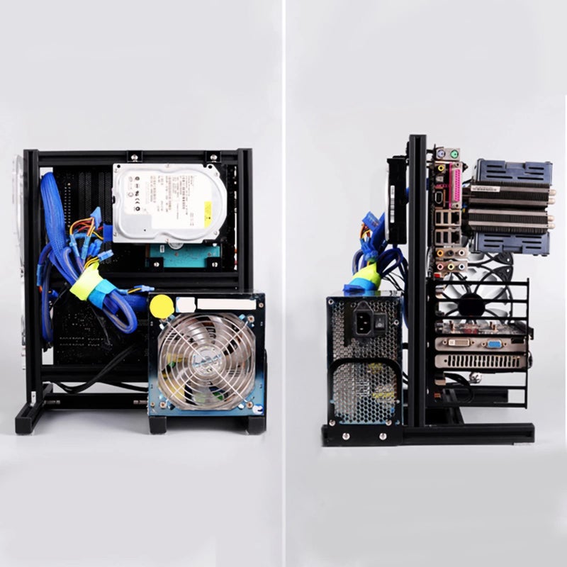 حالة الكمبيوتر الشخصي ذات الإطار المفتوح الأسود من نوع ATX و ITX، هيكل ألومنيوم مع تركيب عمودي، توافق واسع - Image 2