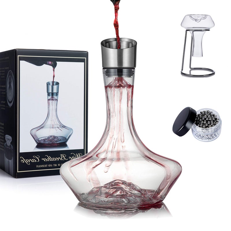 NEW PACIFIC YOUYAH YouYah Iceberg Wine Decanter Set with Aerator Filter,Drying Stand and Cleaning Beads,Red Wine Carafe,Wine Aerator,Wine Gift,100% Hand Blown Lead-free Crystal Glass (1400ML) - Image 1