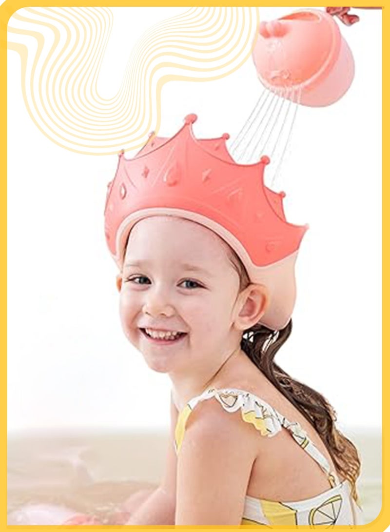She&Little Baby Shower Caps, Adjustable Soft Silicone Shampoo Visor Hat, Eye and Ear Protection for 0-9 Years Old, Cute Crown Design, Prevents Water Backflow (Pink) - Image 2