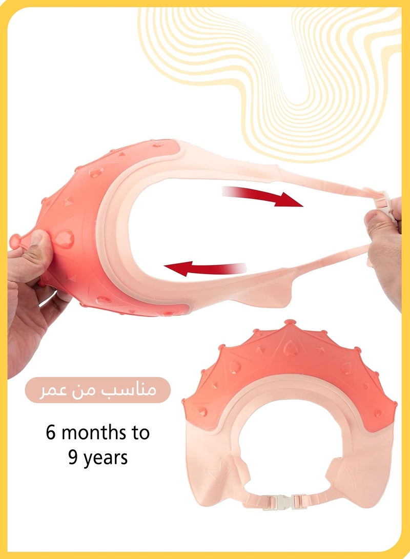 She&Little Baby Shower Caps, Adjustable Soft Silicone Shampoo Visor Hat, Eye and Ear Protection for 0-9 Years Old, Cute Crown Design, Prevents Water Backflow (Pink) - Image 3