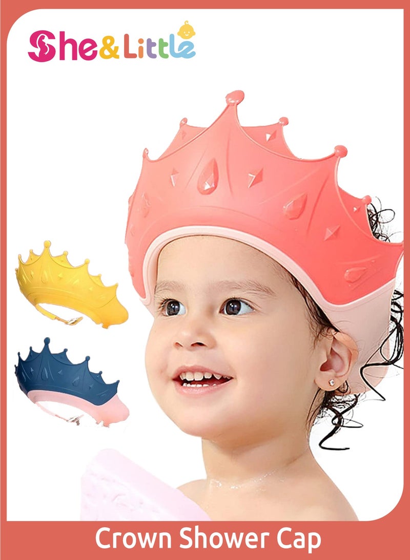 She&Little Baby Shower Caps, Adjustable Soft Silicone Shampoo Visor Hat, Eye and Ear Protection for 0-9 Years Old, Cute Crown Design, Prevents Water Backflow (Pink) - Image 1