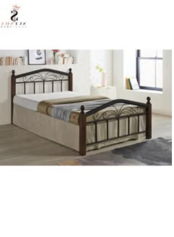 SULSHA Wooden Steel Queen Size Bed Cherry Brown Legs 150 x 190 cm  - Image 2