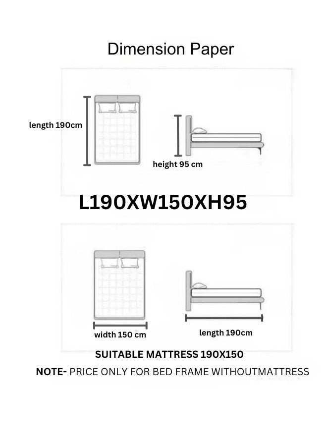 SULSHA Wooden Steel Queen Size Bed Cherry Brown Legs 150 x 190 cm  - Image 4