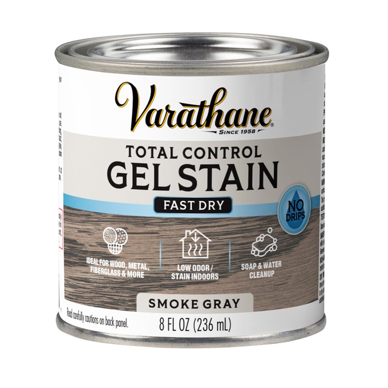 Varathane Total Control Gel Stain | Low Odor Water-Based Formula | Thick Gel Formula for Vertical Surfaces | Ideal for Wood, Metal & Fiberglass | Half Pint | Smoke Gray - Image 1