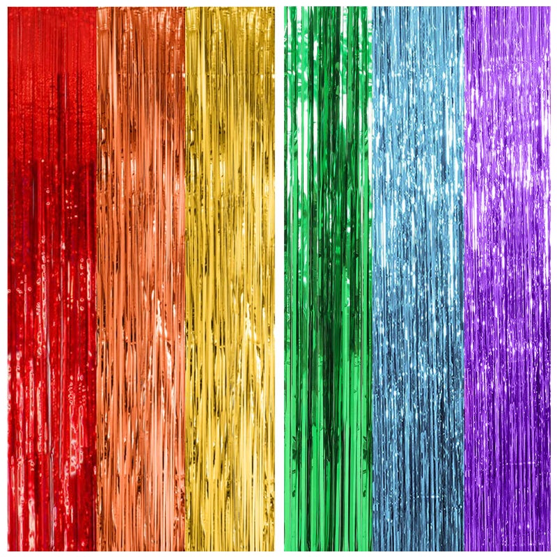 K.E.J. 2 Pack Rainbow Party Backdrop Streamers Decorations Colorful Foil Fringe Curtains Metallic Tinsel Backdrop for Birthday First Day of School Engagement Baby Shower Christmas Holiday Party Decor - Image 1