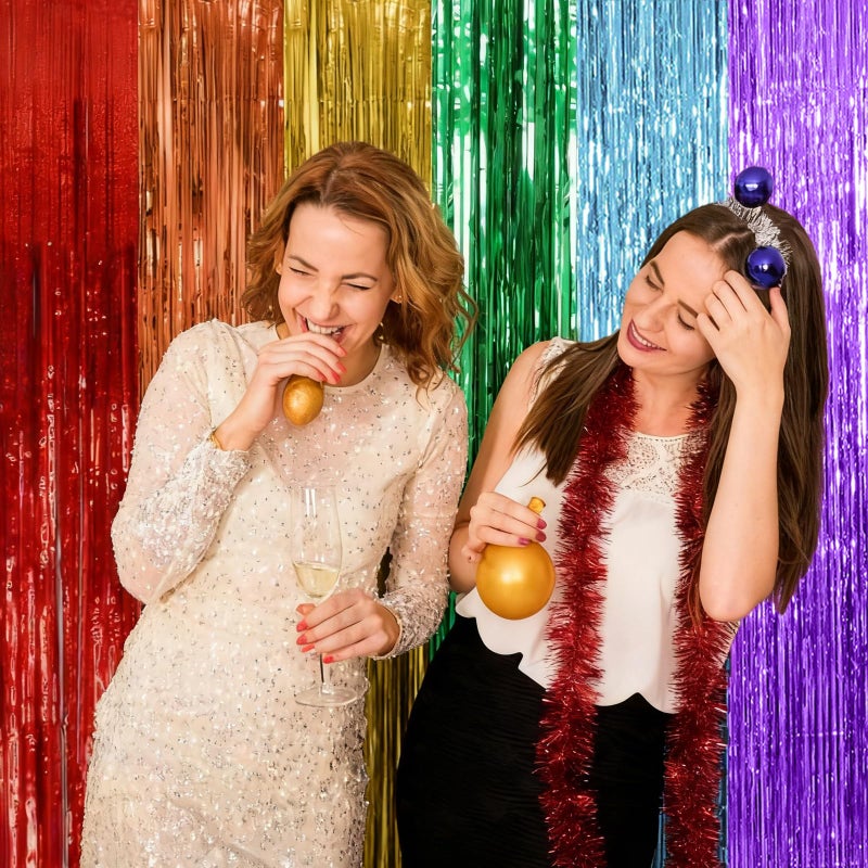 K.E.J. 2 Pack Rainbow Party Backdrop Streamers Decorations Colorful Foil Fringe Curtains Metallic Tinsel Backdrop for Birthday First Day of School Engagement Baby Shower Christmas Holiday Party Decor - Image 5
