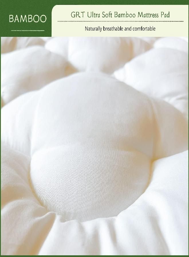 GRT GRT Bamboo Cooling Mattress Pad Cover Twin Size, Extra Thick Quilted Fitted Mattress Topper with 21 Inches Deep Pocket, Ultra Soft Breathable and Noiseless Mattress Cover  - Image 2