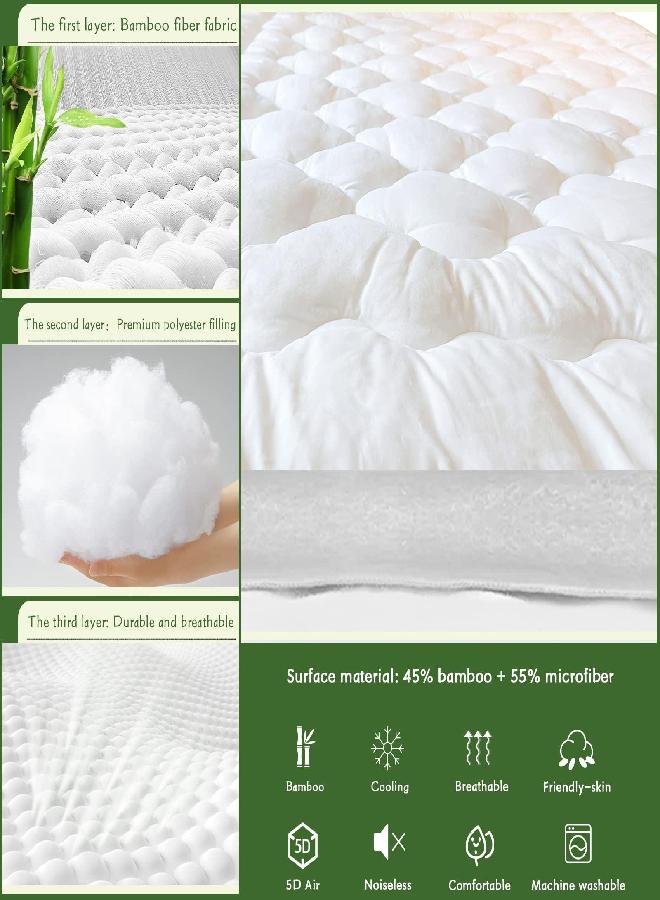 GRT GRT Bamboo Cooling Mattress Pad Cover Twin Size, Extra Thick Quilted Fitted Mattress Topper with 21 Inches Deep Pocket, Ultra Soft Breathable and Noiseless Mattress Cover  - Image 3