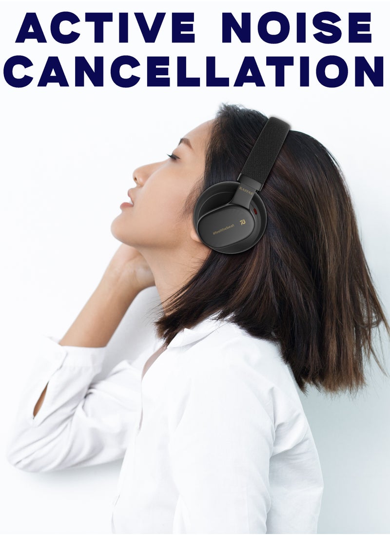 RAFFAE - R45 Wireless Bluetooth V5.3 Headphones, Hybrid Active Noise Cancelling with Multiple Modes Touch Sensor, High bass, 47.5H Playtime, Fast Charge, Soft Earcups, 90 Degree Rotation,Voice Assistant- Black - Image 1