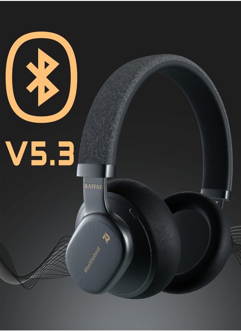 RAFFAE - R45 Wireless Bluetooth V5.3 Headphones, Hybrid Active Noise Cancelling with Multiple Modes Touch Sensor, High bass, 47.5H Playtime, Fast Charge, Soft Earcups, 90 Degree Rotation,Voice Assistant- Black - Image 1