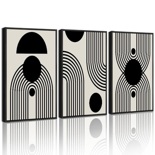 Drsoum Black and White Abstract Framed Wall Art Decor Duotone Minimal Dark Brush Stroke Prints Shapes Illustrations Modern Art Decorative Ready To Hang 11x14in Black Framed - Image 1