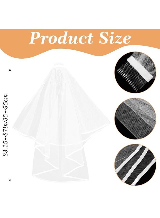 Heclia Short Wedding Veil Elegant White Satin Edge Classic Bridal Veil for Bride Photography Cosplay Halloween Waist Length Tulle Veils for Ceremony Engagement Photo Shoot Costume Party Occasions - Image 2