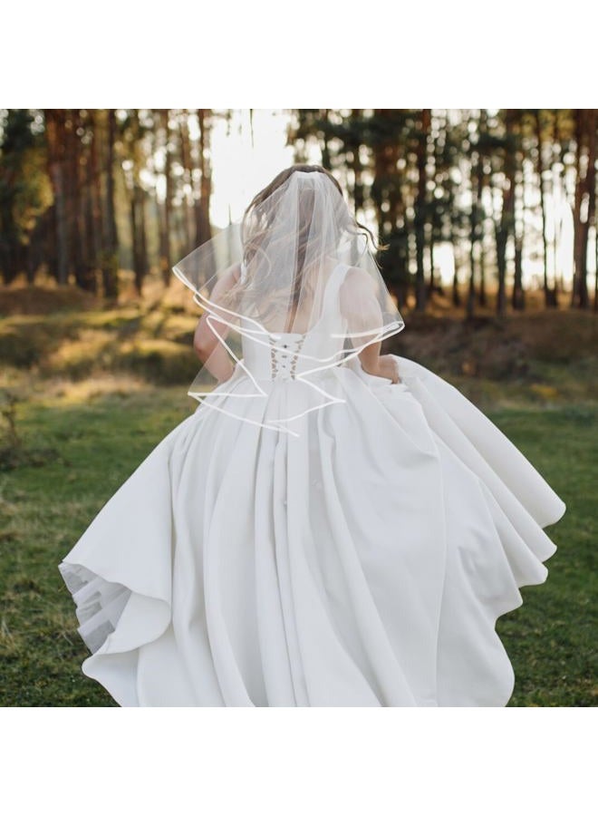 Heclia Short Wedding Veil Elegant White Satin Edge Classic Bridal Veil for Bride Photography Cosplay Halloween Waist Length Tulle Veils for Ceremony Engagement Photo Shoot Costume Party Occasions - Image 4