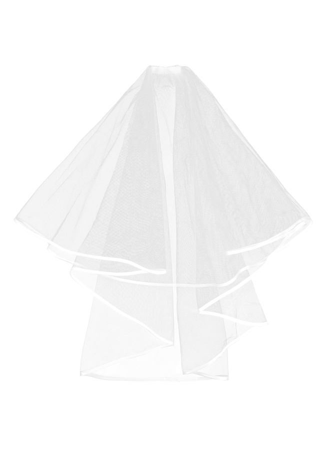 Heclia Short Wedding Veil Elegant White Satin Edge Classic Bridal Veil for Bride Photography Cosplay Halloween Waist Length Tulle Veils for Ceremony Engagement Photo Shoot Costume Party Occasions - Image 1