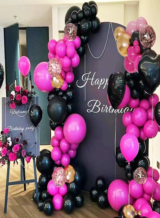 طقم قوس بالونات MEBAY باللون الأحمر والأسود والذهبي، 156 بالونًا معدنيًا باللون الوردي الفاقع والأسود والذهبي لأعياد الميلاد، وحفلات الزفاف، والذكرى السنوية، والمهرجانات، وحفلات توديع العزوبية، وحفلات الكشف عن جنس المولود. - Image 5